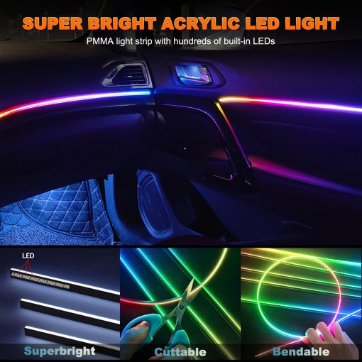 Luces de Tira LED para Automovil Interior Jushope, Luces de LED de Acrilico USB para Automovil con Seguimiento Dinamico de Colores de Ensueno, Kits de Iluminacion Ambiental para Automovil de 6 en 1, Sincronizacion de Musica, Control Remoto Inalambrico APP y RF - Imagen 2
