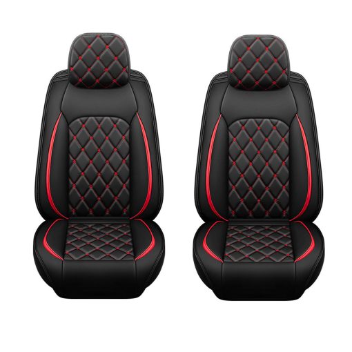 ANKIV Juego Completo para 5 Asientos Fundas de Asiento para Coche Universales Transpirables Impermeables Antideslizantes de Cuero para Sedan SUV Pickup Truck (Negro Rojo, Juego Completo 5 Asientos) - Imagen 4