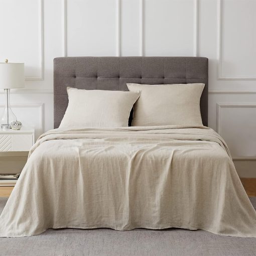 Juego de sabanas de lino y algodon para cama Queen, 4 piezas, set de sabanas de lino y algodon transpirable para tamaño Queen, sabanas de lino y algodon para todas las estaciones - Bolsillos profundos, ajuste facil (Queen, Beige)