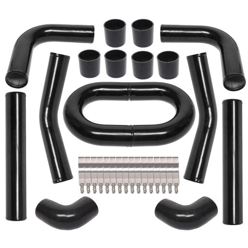 Kit de 8 Piezas de Tuberia Intercooler Universal de Aluminio en Forma de U en Negro con Abrazaderas en T y Manguera en Negro (8 Piezas 3 Pulgadas)
