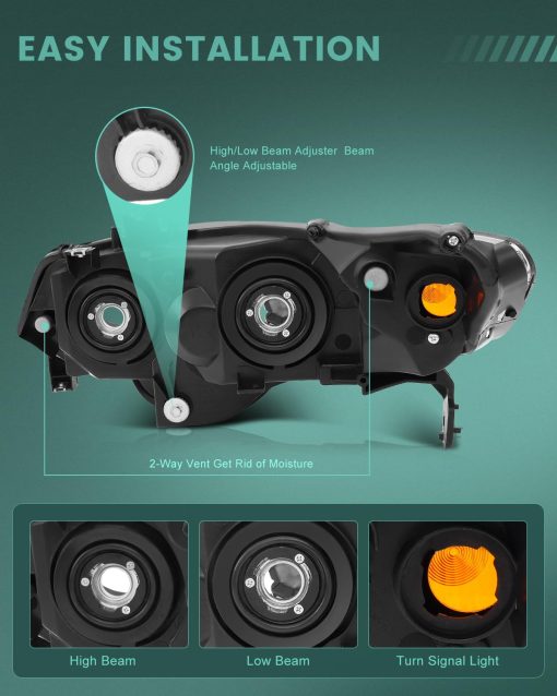 Faros SCITOO Para Honda Civic 2 Puertas Coupe 2006-2011 Carcasas Negras Reflector ambar Lente Clara Lado del Conductor y del Pasajero - Imagen 3