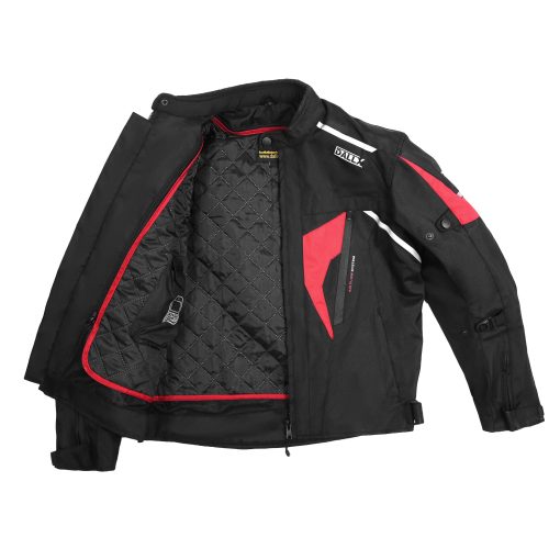 Chaqueta de Moto Textil para Aventura Todoterreno con Armadura CE para Hombres - Ajuste de Ancho y Cremallera de Ventilacion de Aire (Pequeño, Negro Rojo) - Imagen 5