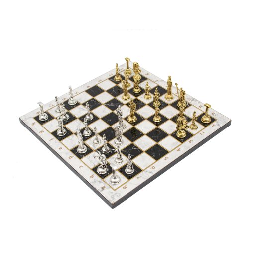 Juego de Ajedrez de Diseño de Marmol, Tablero de Ajedrez de Madera, Piezas de Ajedrez Roma de Metal, Juego de Ajedrez Clasico de Madera/Blanco, 30x30 cm - Imagen 6