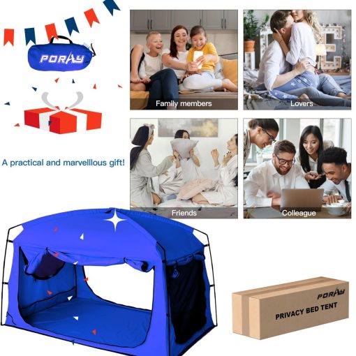 Tienda de Cama Portatil para Privacidad en Tamaño Queen, 90% de Bloqueo de Luz para Dormir, Tienda de Espacio Interior con Gran Espacio de Malla Transpirable (Azul, Queen) - Imagen 9