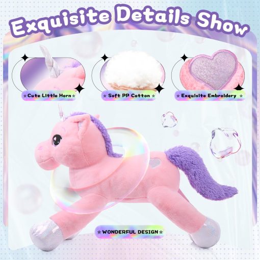 Peluche Grande de Unicornio Lanmore Juguetes Suaves de Unicornio Almohada de Peluche para Ninas Rosa 43" - Imagen 3