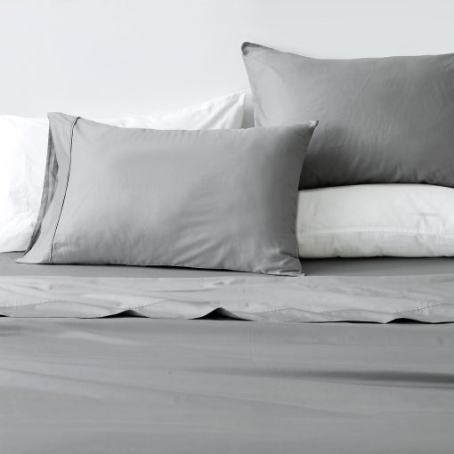 Juego de sabanas 100% algodon saten tamaño Queen - 4 piezas 15" bolsillo profundo Gris sabanas con fundas de almohada - Suave tejido saten, lujoso juego de ropa de cama de 400 hilos (Queen, Gris Niebla) - Imagen 5