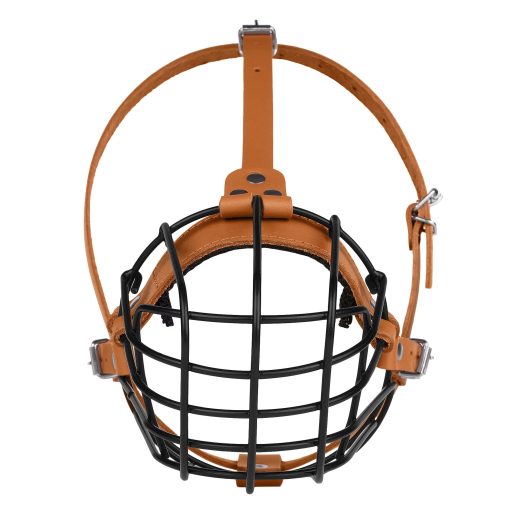 Bozal de metal transpirable para perros Pitbull con cesta para perros grandes Amstaff Staffordshire Terrier Mascara segura de alambre ajustable Correas de cuero duraderas para morder ladrar (Marron) - Imagen 7