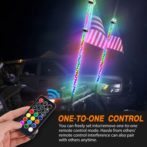 Nilight 2PCS 4FT Spiral RGB LED Whip Light w/RGB Chasing/Dancing Light RF Remote Control Lighted Antenna Whips for Can-am ATV UTV RZR Polaris Dune Buggy 4 Wheeler Offroad Jeep Truck, 2 Year Warranty - Imagen 5