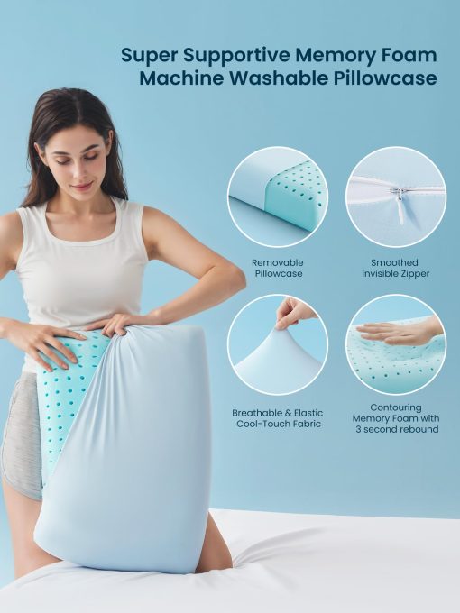 Almohada de espuma viscoelastica refrigerante SLEEP ZONE - Inodora, transpirable, amigable con la piel con soporte superior para dormir boca arriba, boca abajo o de lado, esencial para el hogar, hotel, hospital (Azul, King, Pack de 2) - Imagen 6