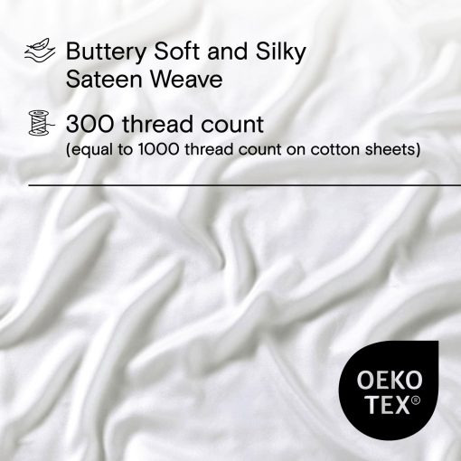 Juego de sabanas Sijo AiryWeight Tencel, 100% Lyocell derivado del eucalipto, suave como la mantequilla, Ganador de las Mejores Sabanas Refrigerantes de 2022 por 'Architectural Digest' - 4 piezas - 2 Fundas de Almohada, 1 Ajustable y 1 Superior (Blanco Nieve, King) - Imagen 3