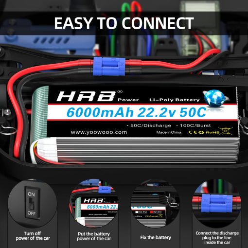 HRB 2pcs 6S 6000mAh Bateria Lipo EC5 50C-100C 22.2V Compatible con Helicoptero Coche Avion Barco RC - Imagen 7