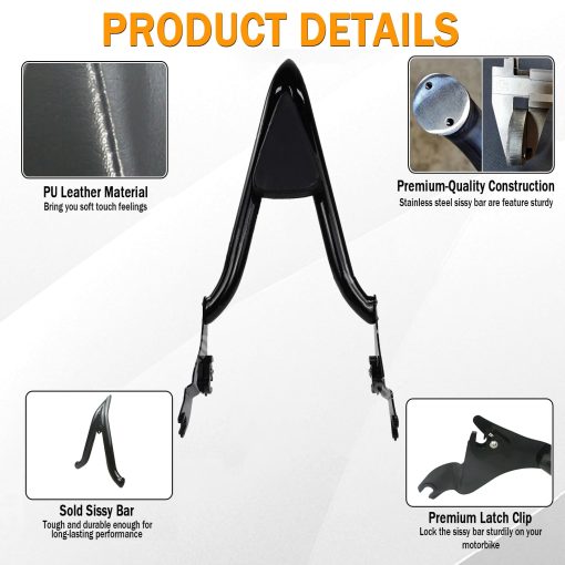 26" Sissy Bar Negro de Altura, Respaldo de Pasajero Desmontable Compatible con Harley Davidson Touring Models 2009-2023 Street Glide Road Glide Electra Glide Road King - Imagen 3