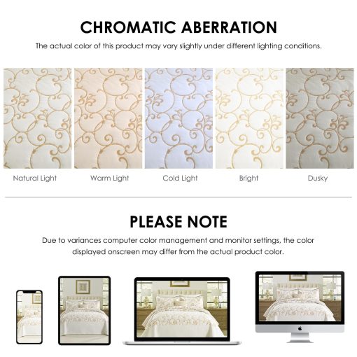 Colcha Queen Oversized QuiltEase - 120" Lx102 W - Juego de Cubrecamas de Bordado Ligero 100% Algodon - Colcha Extra Ancha Reversible - 3 Piezas - Beige/Blanco - Imagen 6