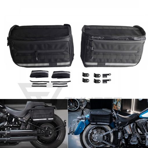 Bolsas de Sillin Universales FVMOTO para Harley Softail Dyna Street Bob Wide Super Glide FXR FXLRS Low Rider S Sportster, 30L(7.9 Galones), Con Tiras Reflectantes