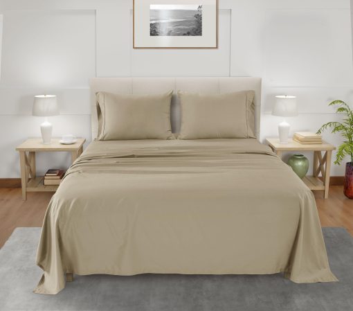 Juego de sabanas CHATEAU HOME COLLECTION Tencel Lyocell | 4 PC California King | Suaves, Transpirables y Mejores Que las sabanas de lino | Sabanas y Fundas de Almohada | Sabanas de Bolsillo Profundo | Taupe - Imagen 2