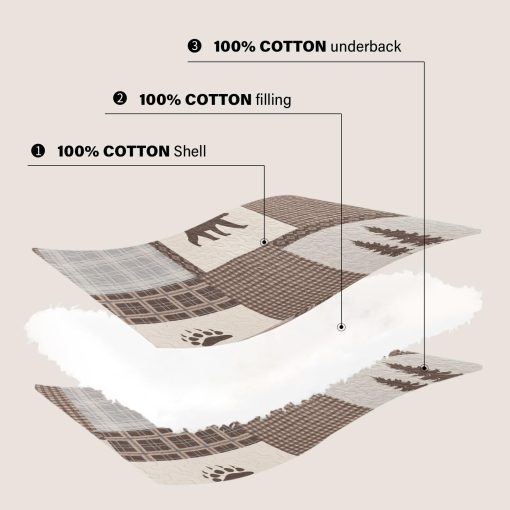 Colcha de Granja Quilta Tamano King - Juego de Ropa de Cama de Patchwork a Cuadros de Algodon 100% con Patron de Animales, Suave y Ligero Colcha Bohemia de 3 Piezas para Todas las Estaciones, Marron/Beige - Imagen 5
