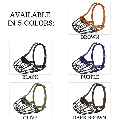 Bozal de metal transpirable para perros Pitbull con cesta para perros grandes Amstaff Staffordshire Terrier Mascara segura de alambre ajustable Correas de cuero duraderas para morder ladrar (Marron) - Imagen 4