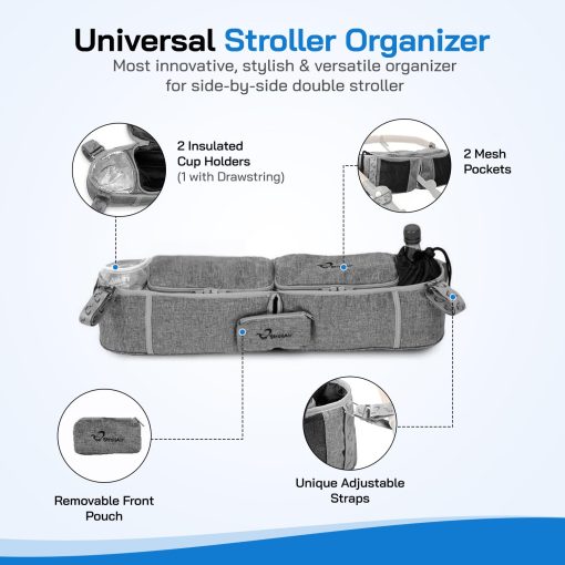 Organizador doble para cochecito StrollAir Universal, Portavasos aislado para cochecito TWIN WAY Mountain Buggy Bumbleride Indie Twin Bob Duallie & Baby Jogger City Mini - Imagen 2