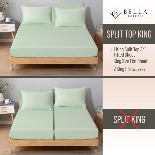 Juego de sabanas de lujo Bella Coterie tamaño split top King | Cultivado organicamente | Viscosa hecha de bambu | 34" Split | Ultra suave | Refrescante para los que duermen calientes | Bolsillo profundo de 18" [Sea Glass] - Imagen 2