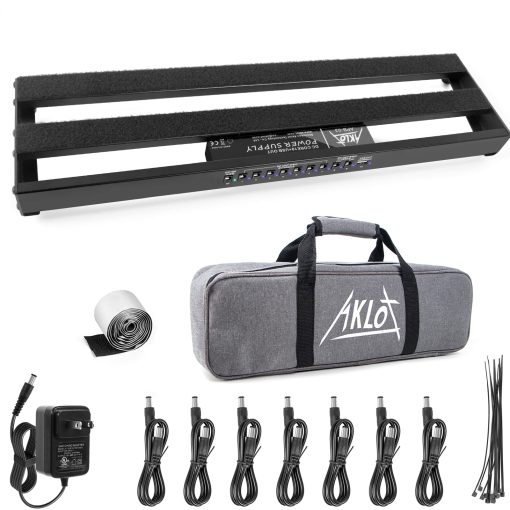 Pedalera de Guitarra AKLOT con Fuente de Alimentacion Incorporada Pedalera de Efectos para Guitarras Aleacion de Aluminio 19" x 5" con Bolsa, Cable de Pedal, Velcro
