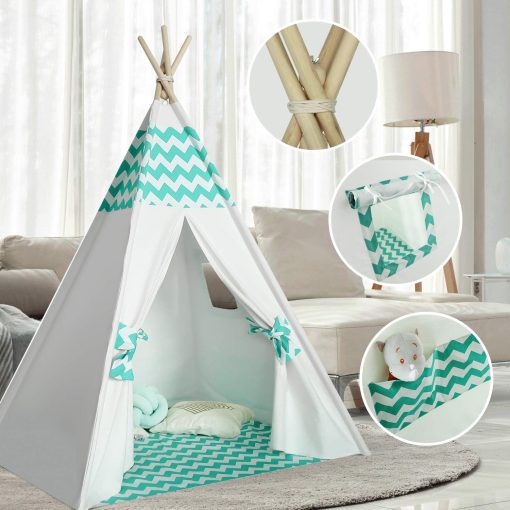 Tienda de campana para ninos Teepee para juegos en interiores | Tienda de campana Teepee para ninos y ninas | Tienda de campana para ninos pequenos | Tienda de campana para ninos en interiores Cumpleanos (Teepee de rombos verdes) - Imagen 3