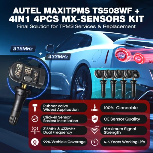 Autel MaxiTPMS TS508WF KIT Herramienta TPMS, Version 2024 WiFi de TS601/ TS508K/ TS508, con 4 sensores MX de 315+433Mhz, Programacion TPMS, Reaprendizaje/Activacion OBD, Borrado de DTCs TPMS, Actualizaciones Gratuitas de por Vida - Imagen 7