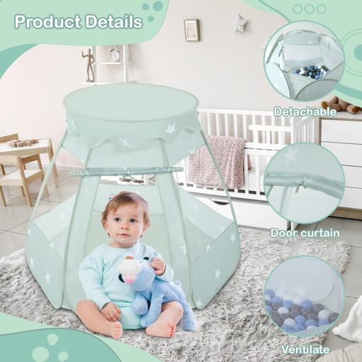 Tienda de Juego con Pelotas Wilhunter para Ninos con 50 Pelotas, Carpa de Juego Emergente para Ninas, Regalos de Princesa para Ninos Juegos Infantiles de Interior y Exterior (Celadon: Gris/Blanco/Azul Bebe, 109x90cm/50 Pelotas) - Imagen 6