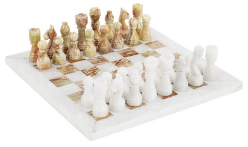 Juego de Ajedrez de Marmol Radicaln 12'' Pulgadas Blanco y onix Verde Hecho a Mano Piezas de Ajedrez de Marmol para Juego de Tablero - Juego de Ajedrez, Juego de Damas - Set de Viaje Figuras de Ajedrez