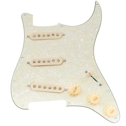 Pickguard Pre-cableado Musiclily Pro SE estandar SSS con pastillas de bobina simple de iman Alnico 5 escalonado para guitarra electrica estilo ST, 4 capas de perla blanca envejecida