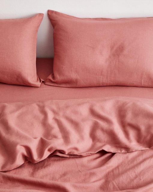 Sabana ajustable de lino Bed Threads - 100% lino frances - 170 GSM - Lujo y respetuoso con el medio ambiente - Transpirable, duradero y suave - Solo sabana ajustable individual - Lavable a maquina - King - Arcilla Rosa - Imagen 5
