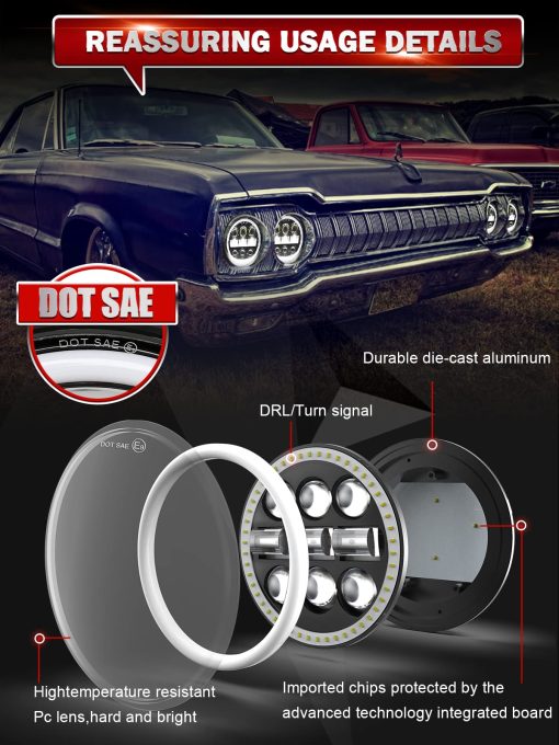 Faros LED redondos de 5.75 pulgadas CO LIGHT con DRL blanco y luz intermitente ambar y luz de proyector LED de haz alto/bajo sellado Compatible con Thunderbird Torino 4 piezas - Imagen 3