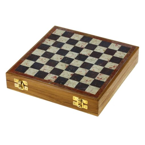Tablero de ajedrez de madera tallada a mano con incrustaciones de piedra de 14" x 14" con juego de piezas de piedra artesanales - Imagen 5