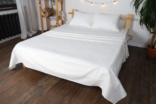 Juego de Sabanas y Fundas de Almohada de Lino de WHOLEWOOLS - Sabana de Cama de Lino Natural -4 Pzs Transpirable y Ultra Suave (Sabana Ajustable, Sabana de Cama y 2 Fundas de Almohada) (Tamaño Completo, Blanco Frost) - Imagen 2