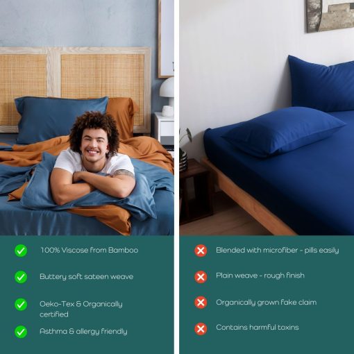 Juego de Sabanas Queen Size Bamtek 100% Viscosa de Bambu, Juego de Sabanas Queen Size Super Suaves, 4 Piezas de Sabanas Refrescantes para los Que Duermen Calientes, Sabanas de Cama de Cultivo Organico, Juego de Sabanas Grises Queen Size - Niebla Gris (60x80x18 pulgadas) - Imagen 6