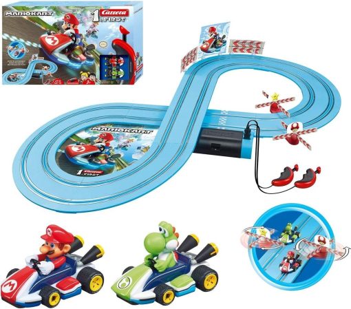 Carrera First Mario Kart - Pista de Carreras de Coches con Spinners - Incluye 2 Autos: Mario y Yoshi - Juego de Carreras Principiante a Bateria para Ninos de 3 Anos en Adelante