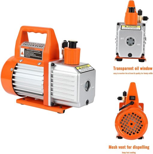 Bomba de Vacio, 110V 4.5CFM 1/3HP Bomba de Vacio de Paletas Rotativas de Una Etapa con Botella de Aceite, Bomba de Vacio de Aire Acondicionado de 1 Etapa, Kit de Bomba de Vacio para Diferentes Sistemas (4.5CFM 1/3HP) - Imagen 4