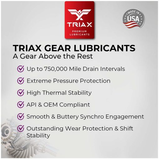 Aceite de Transmision Manual Sintetico Completo TRIAX Synergy Gear HD 50W, Lubricante de Engranajes, Compatible con Mack, ZF, Freightliner, Clasificacion de 500k Millas (1 Galon) - Imagen 5