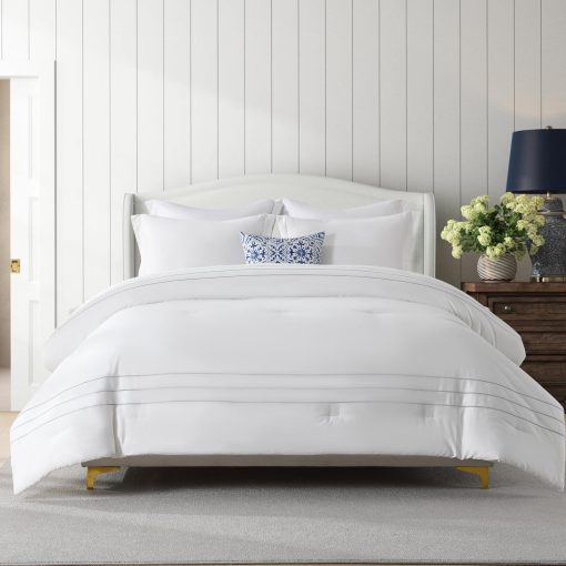 DDUOXIN Juego de Edredon de Lujo de Algodon Queen - Juego de Ropa de Cama con Edredones Queen Estilo Bordado, Juego de Cama Gris Azulado de Algodon de Fibra Larga con Edredon Queen y 2 Fundas de Almohada - Imagen 2