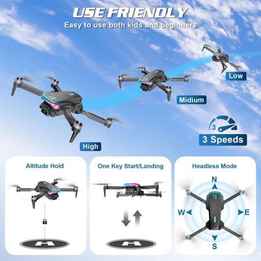 Drones con Camara Brushless para Adultos Camara 4k 2 Baterias Drone RC Quadcopter para Principiantes Ninos Adultos Regalos para Ninos y Ninas - Imagen 5
