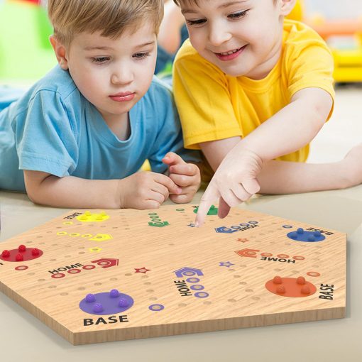 Juego de Mesa Aggravation, Juego de Mesa Wahoo, 20" Tablero de Madera Original de Canicas Pintado por Doble Cara, Juego de Tablero Fast Track para 6 y 4 Jugadores con 30 Canicas, Tablero de Juego de Canicas de Madera con Bolsa de Lona - Imagen 6