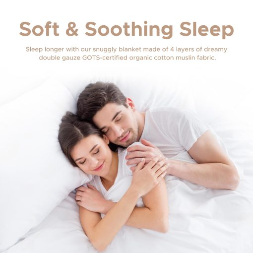 Manta de Muselina 100% Algodon Organico Sleep & Beyond - Suave y Transpirable de 4 Capas Doble Gasa - Reversible - Certificada GOTS Oeko Tex - Sueño Confortable para Todas las Estaciones - Tamaño Twin - Blanco Puro - Imagen 3