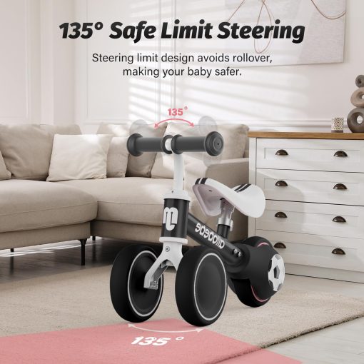 Bicicleta de Equilibrio para Bebe allobebe, Bicicletas Lindas para Ninos de 12 a 36 Meses Regalos para Nina de 1 Ano Bicicleta para Entrenar al Bebe de Estar de Pie a Correr con Asiento Ajustable Ruedas Silenciosas y Suaves (Negro) - Imagen 3