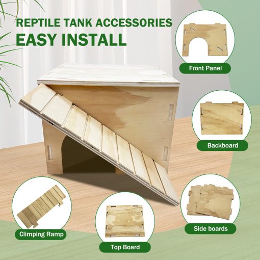 Cueva de Escondite para Reptiles con Rampa Accesorios de Tanque de Madera para Dragon Barbudo Cangrejo Ermitano Camaleon Tortugas Serpientes Hamster Cobaya - Imagen 3