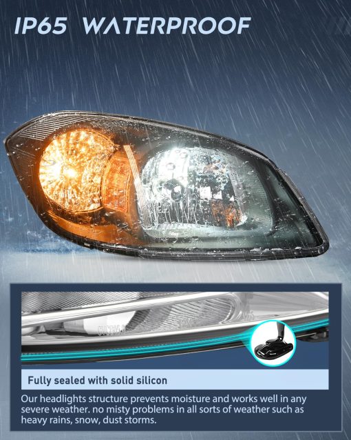 Ensamblaje de faros Nilight para Chevy Cobalt 2005-2010 Pontiac Pickup 2005-2009 Faro de Repuesto Negro con Reflector ambar Lado del Conductor y del Pasajero, Garantia de 2 Años - Imagen 4