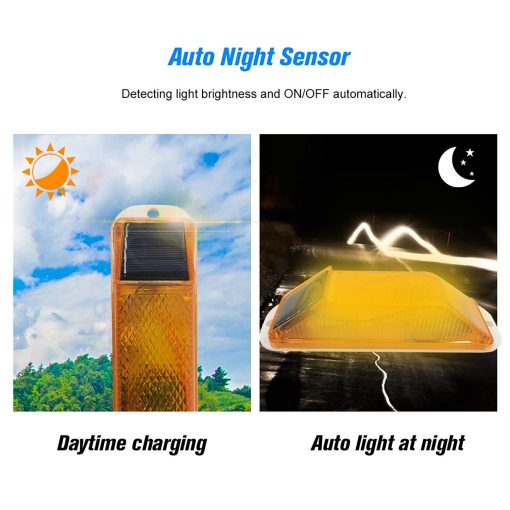Luz de Advertencia Estroboscopica Solar LED Solar Parpadeante Senal de Seguridad de Construccion Vial Carteles de Seguridad de Construccion Barricada de Trafico Flash Automatico Lampara de Senalizacion de Vehiculos - Encendido Automatico (Amarillo-12 Paquete) - Imagen 4