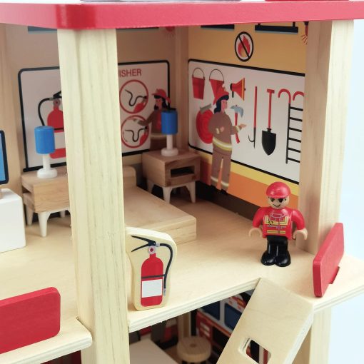 Juego de Estacion de Bomberos de Madera BBtinker, Munecos de Juguete de Juegos de Imitacion de 3 Niveles Multicolor con Figuras, Camion, Helicoptero y Accesorios, Juguetes Educativos de Aprendizaje Preescolar para Ninos Pequenos de 3 Anos en Adelante - Imagen 2