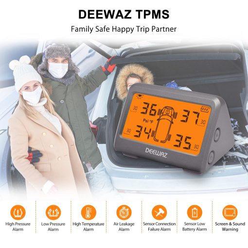 Sistema de Monitoreo de Presion de Neumaticos para RV DEEWAZ, Sistema de Monitoreo de Presion de Neumaticos con Energia Solar, TPMS con 4 Sensores Externos, 0-116 PSI para Automovil RV SUV MPV Pickup Sedan Todo Terreno (Pantalla LCD Naranja) - Imagen 3
