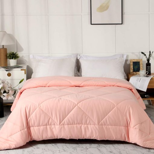 Edredon de cama no comprimido de la coleccion Leisurely 2024 Premium Actualizado para todas las estaciones, relleno 100% algodon - Reversible, ligero, suave, transpirable y esponjoso (Rosa, King)