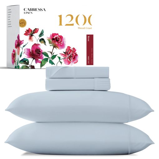 Juego de Sabanas 100% Algodon Egipcio Carressa Linen Tamano California King - 1200 Hilos 4 PC Sabanas California King Algodon Egipcio, Sabanas Satinadas Refrescantes, Sabanas de Alto Hilos California King - Azul Claro