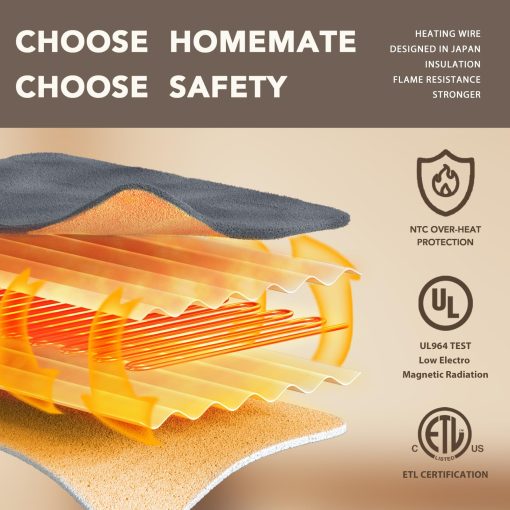 Manta Electrica Homemate Queen - 84"x90" Manta Termica Tamano Queen Control Dual 1/2/4/6/8 Horas Apagado Automatico 10 Niveles de Calor Proteccion contra Sobrecalentamiento Tela Aterciopelada Sherpa Certificacion ETL - Imagen 3